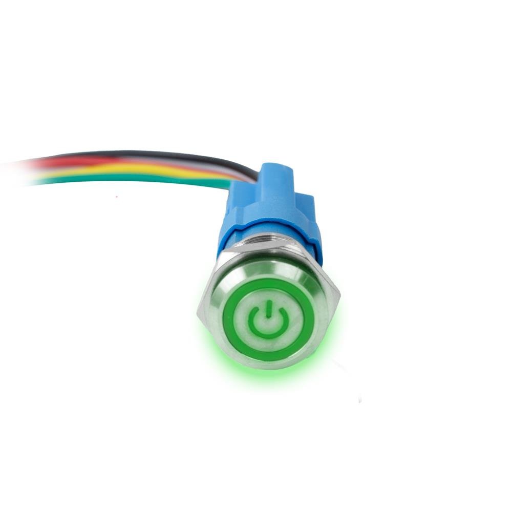 Chave Liga E Desliga Universal Inox 12V Com Trava LED 16MM Las3-16f-11epl/s - Verde - 5 Unidades