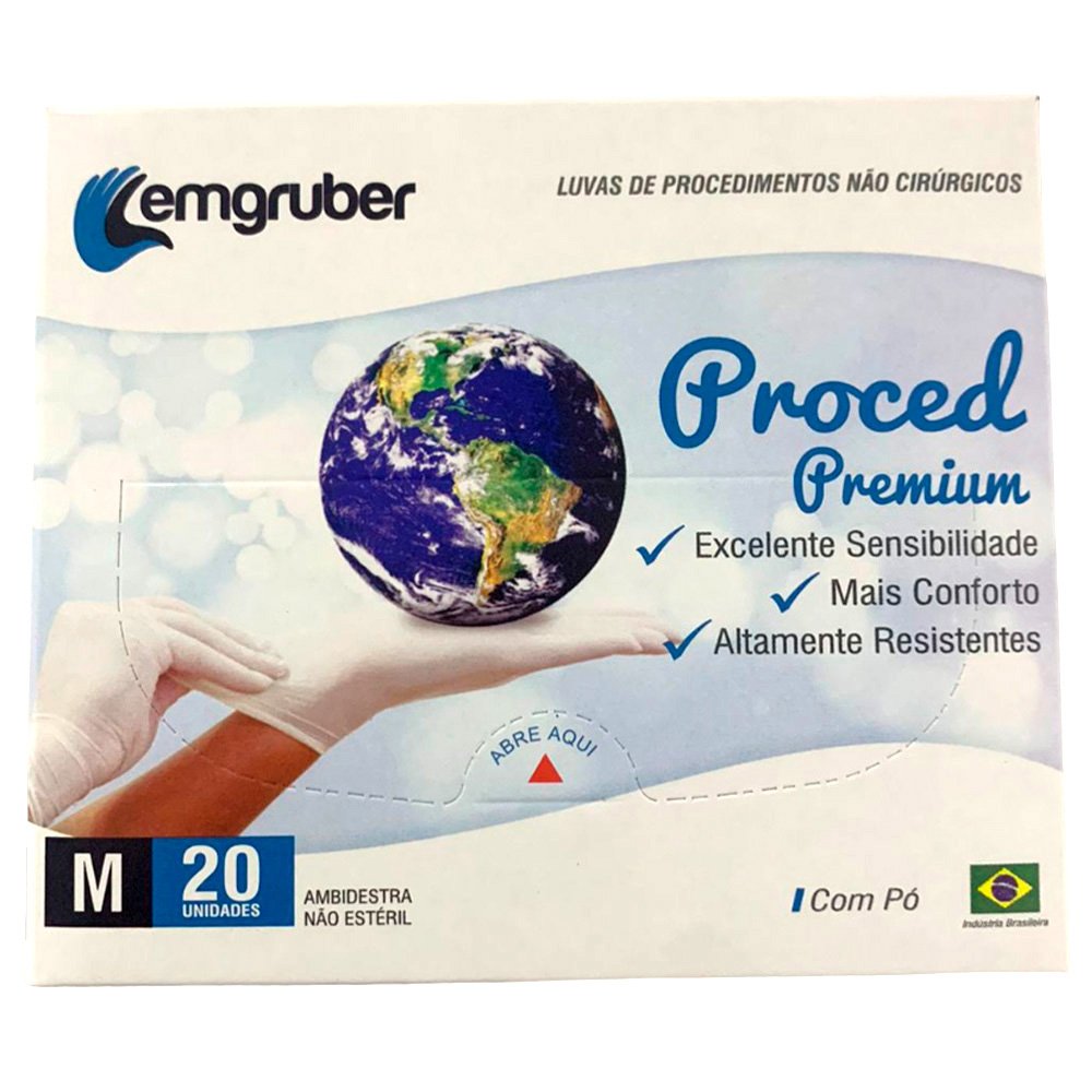 Luva Procedimento Latex Premium Lemgruber Tamanho M Com 20 Unidades