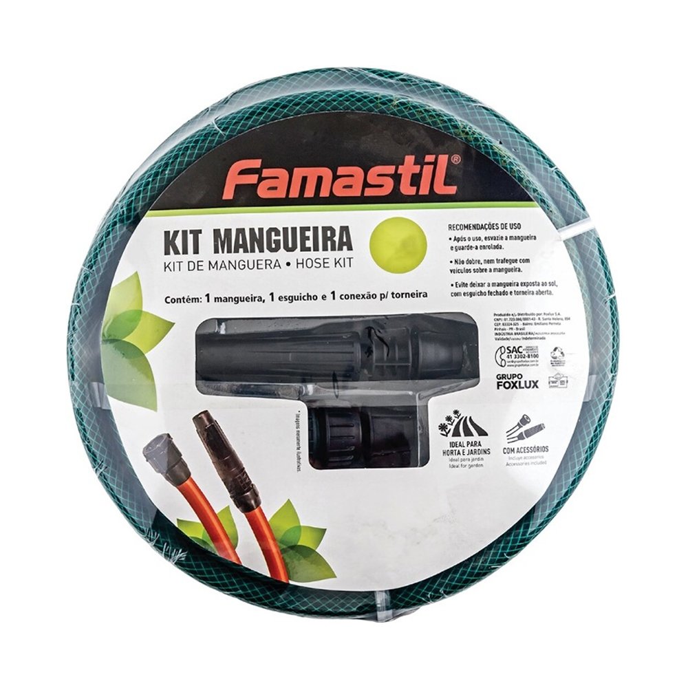 Mangueira Jardim Famastil Trançada 7/16x1,5mm Verde com Kit 20m