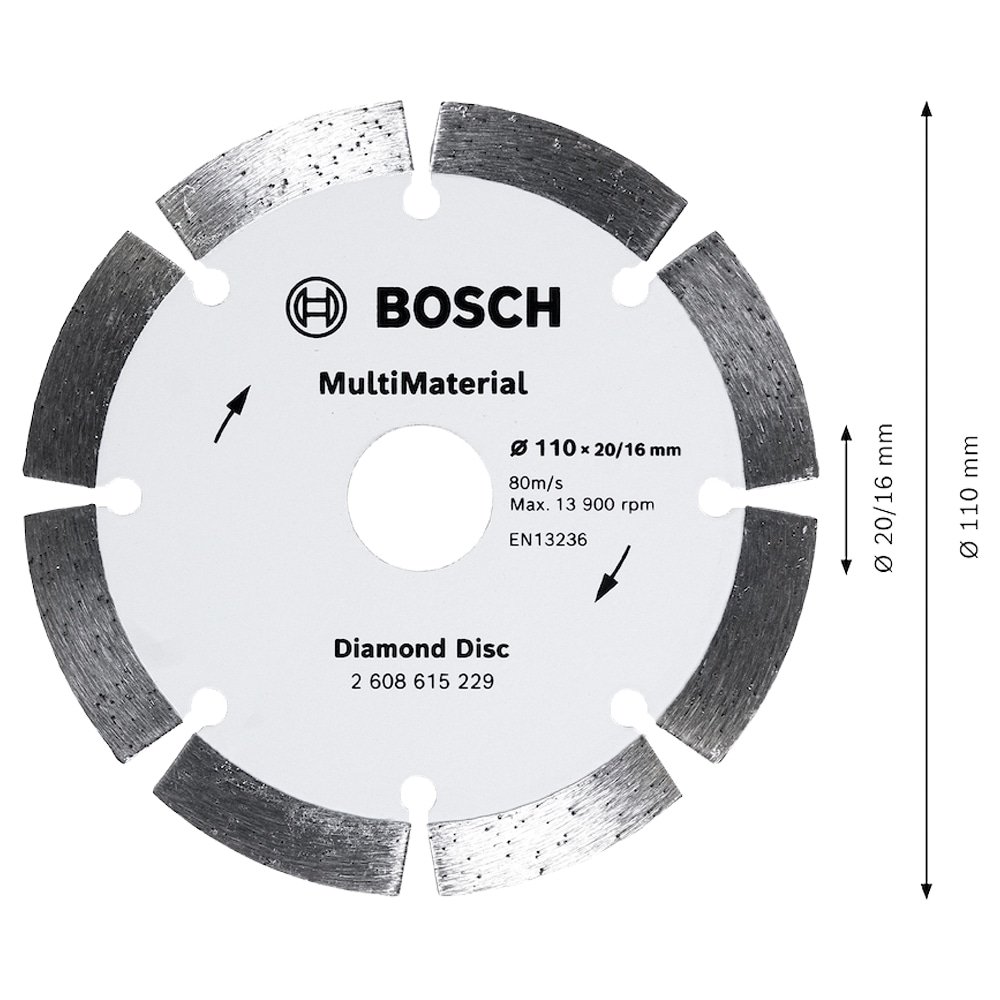 Disco Diamantado Bosch Segmentado Multimaterial 110mmX20mm 16mmX10mm