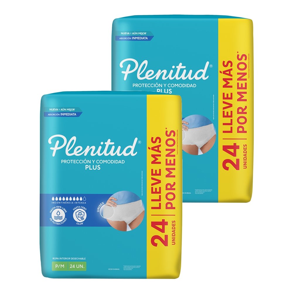 Roupa Íntima Plenitud Plus Tamanho P/M - 2 Pacotes com 24 Tiras - Total 48 Tiras - Leve Maias por Menos