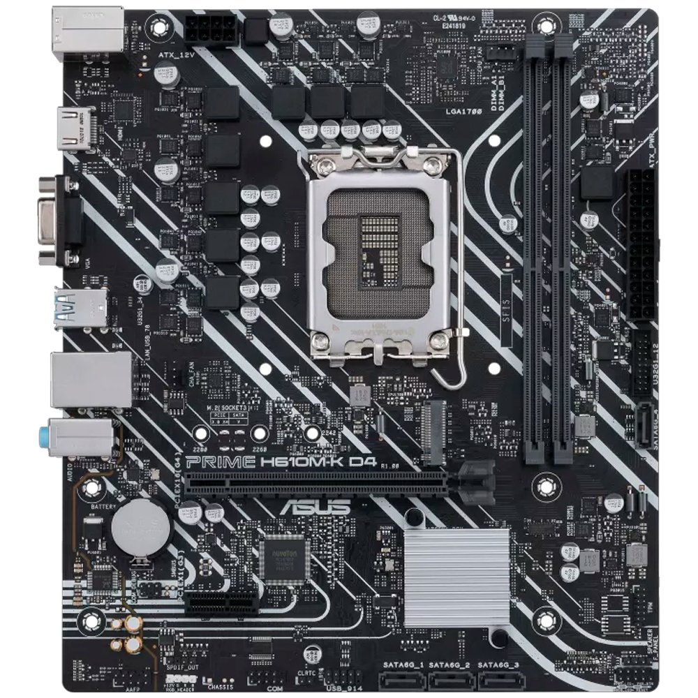 Placa-Mae Asus Prime H610M-K D4, Intel LGA 1700, mATX, DDR4, HDMI e VGA, M.2, USB 3.2
