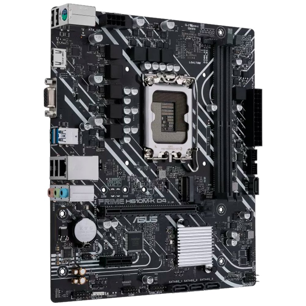Placa-Mae Asus Prime H610M-K D4, Intel LGA 1700, mATX, DDR4, HDMI e VGA, M.2, USB 3.2