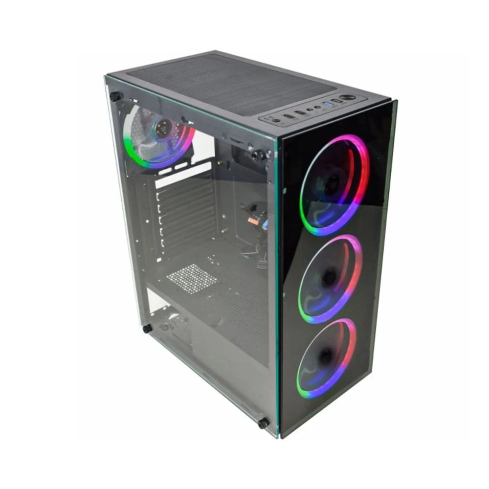 Gabinete Gamer K-Mex Divinus CG-AL10, Rainbow, Mid-Tower, Vidro Temperado, 3 Fans, Preto