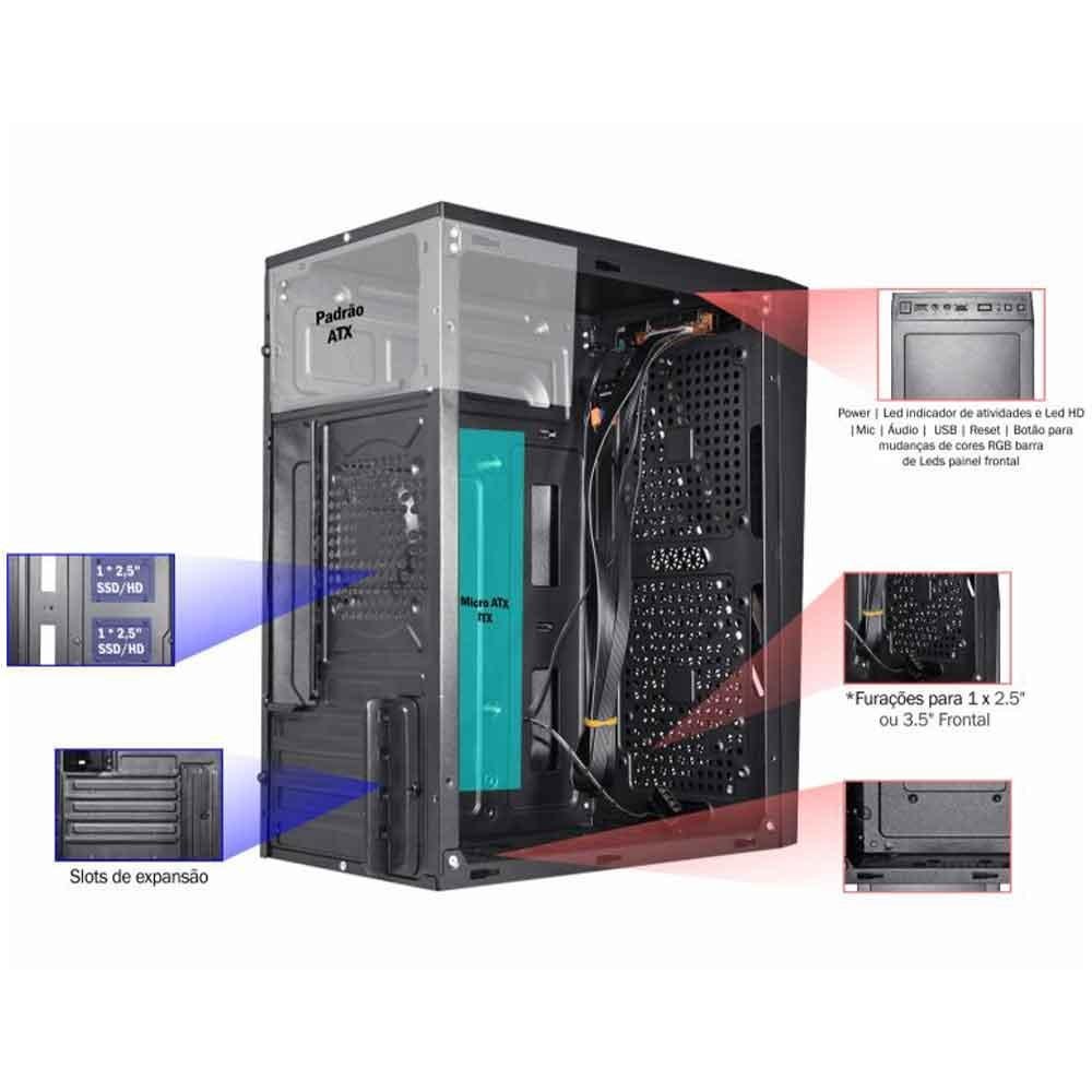 Gabinete Gamer Kmex CG15NX, Rainbow, Mini-Tower, Lateral Acrilico, Preto