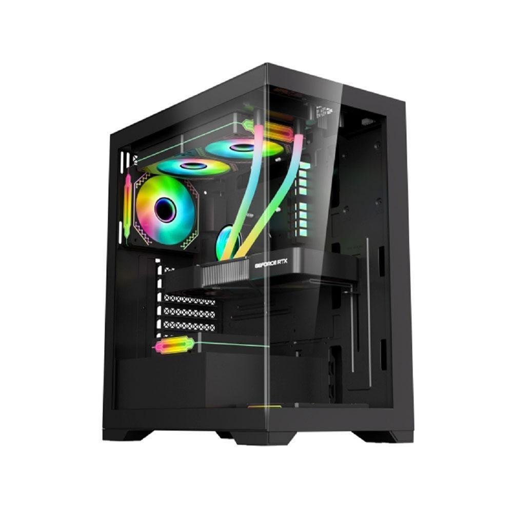 Gabinete Gamer K-Mex Aquário Poseidon Cg-11G4, Mid Tower, Vidro Temperado, Sem Fonte, Sem Fan, Preto