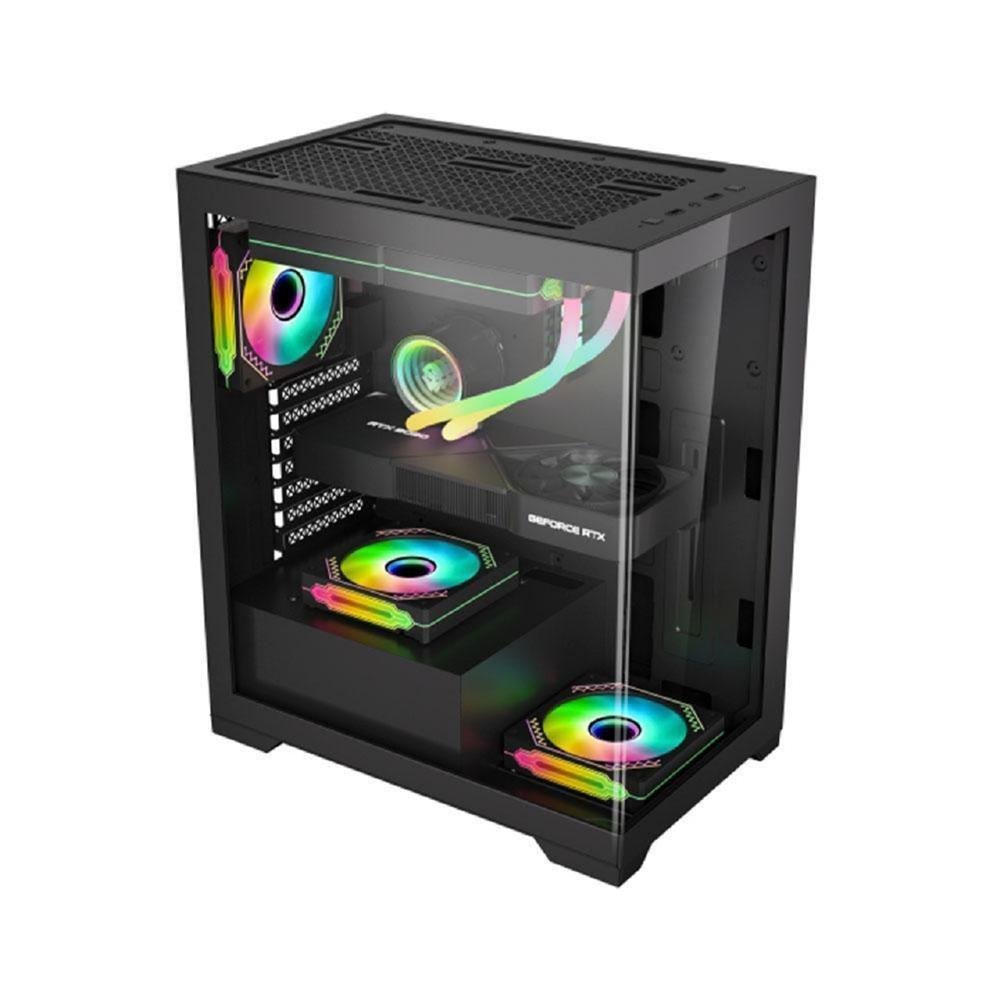 Gabinete Gamer K-Mex Aquario Poseidon CG-11G4, Mid Tower, Vidro Temperado, Sem Fonte, Sem Fan, Preto
