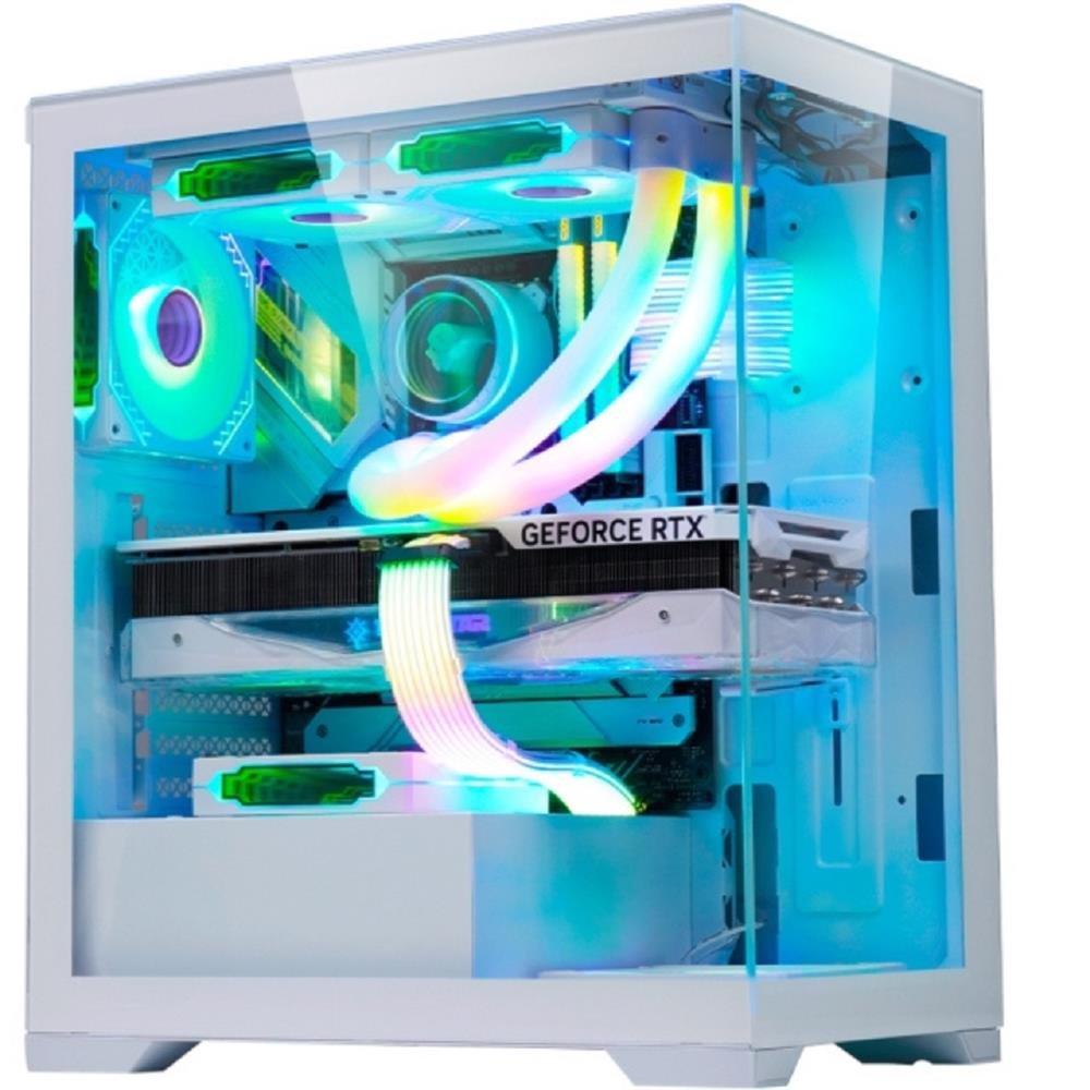 Gabinete Gamer K-Mex Poseidon Cg-W1g4, Mid Tower, Vidro Temperado, Sem Fonte, Sem Fan, Branco