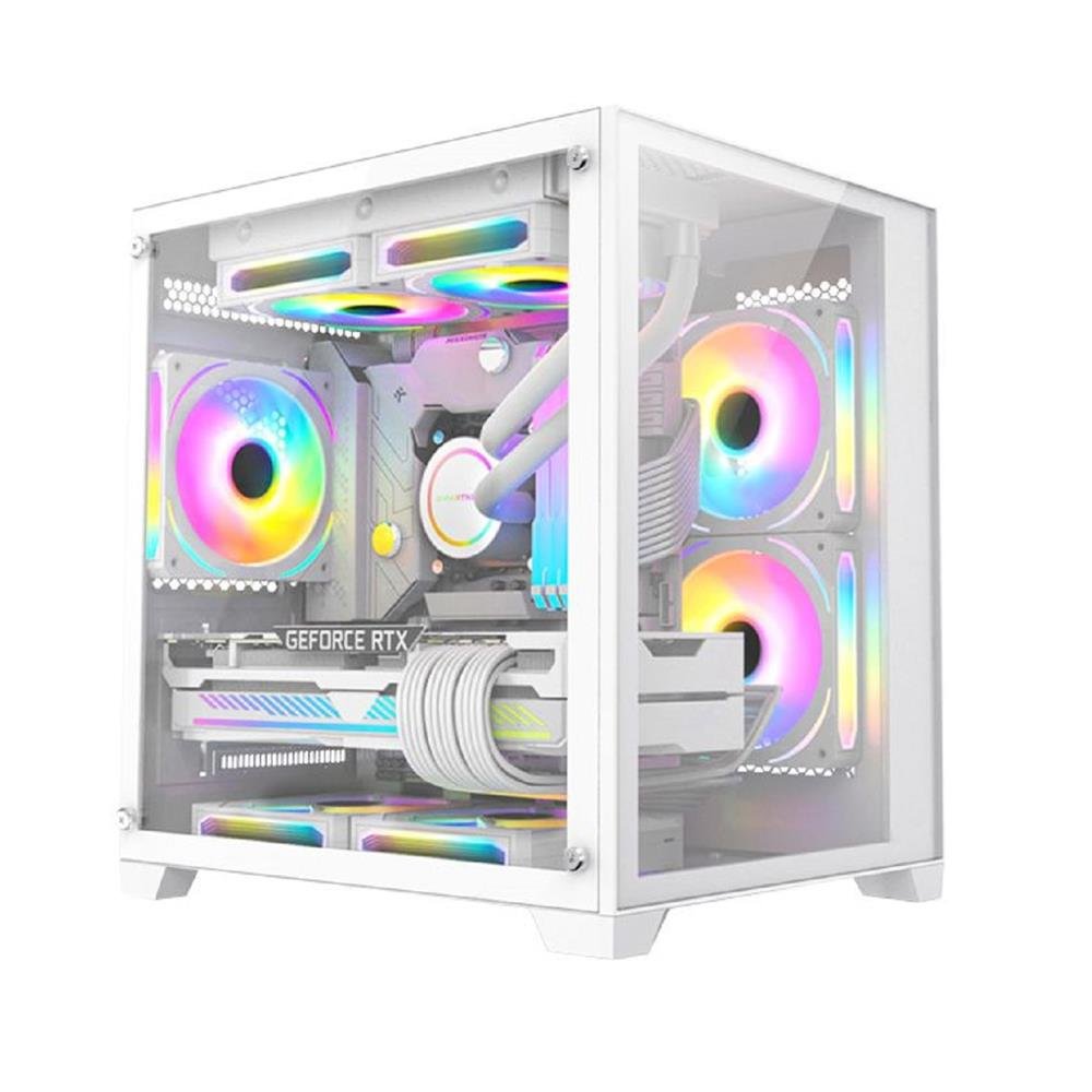 Gabinete Gamer K-Mex Space Y Cg-W13a, Mini Tower, Vidro Temperado, Sem Fonte, Sem Fan, Branco