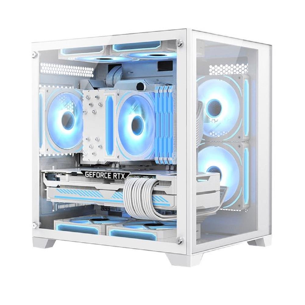 Gabinete Gamer K-Mex Space Y CG-W13A, Mini Tower, Vidro Temperado, Sem fonte, Sem Fan, Branco