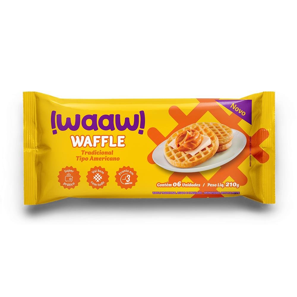 Waffle Tradicional Tipo Americano Assado e Congelado Waaw 210g