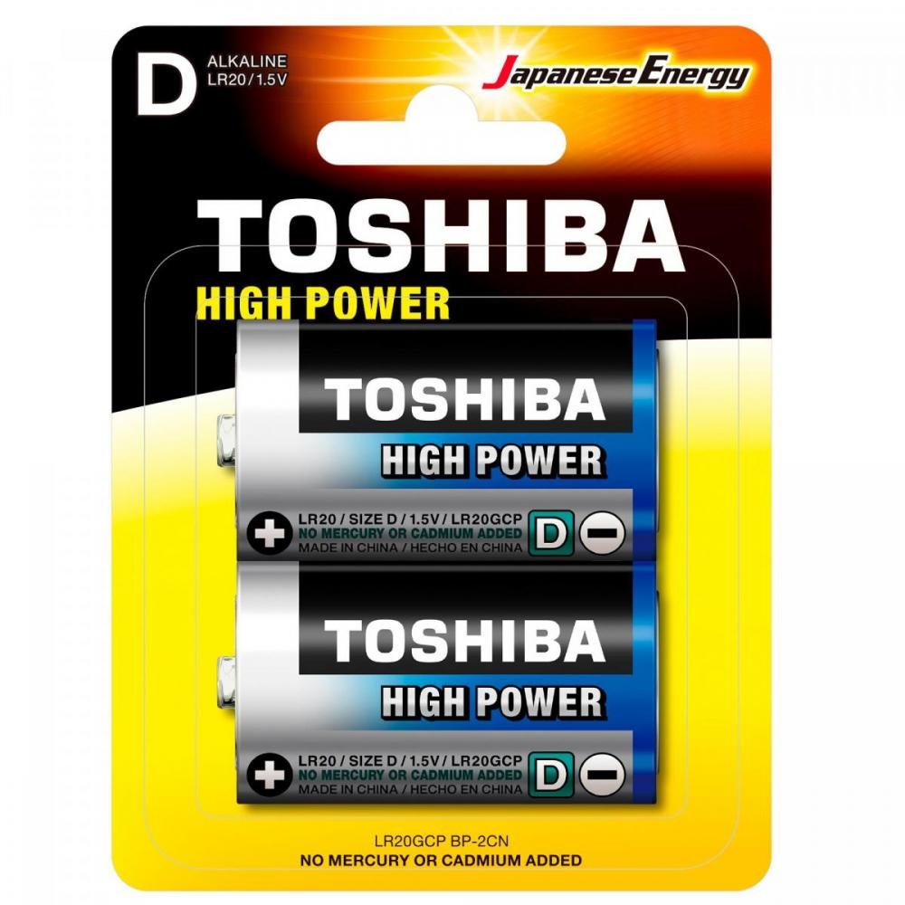 Pilha Alcalina D 1,5V LR20GCP Toshiba - Cartela com 2 unidades