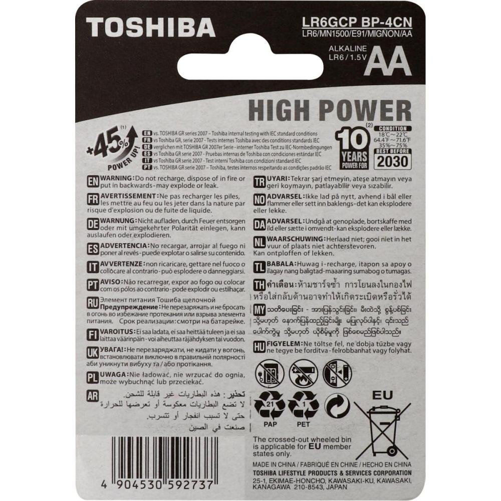 Pilha Alcalina AA 1,5 Volts Com 4 Pilhas Toshiba