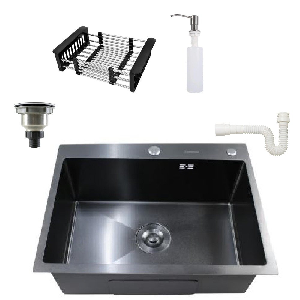 Kit cuba cozinha gourmet nano black com acessórios 60x45x21cm smart depot