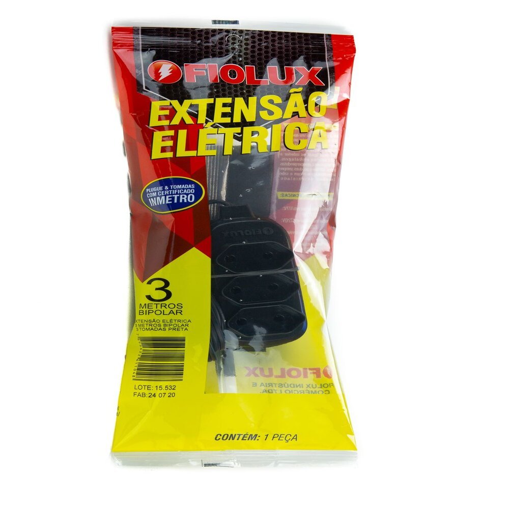 Extensao Eletrica Bipolar 3 Metros Preto Fiolux