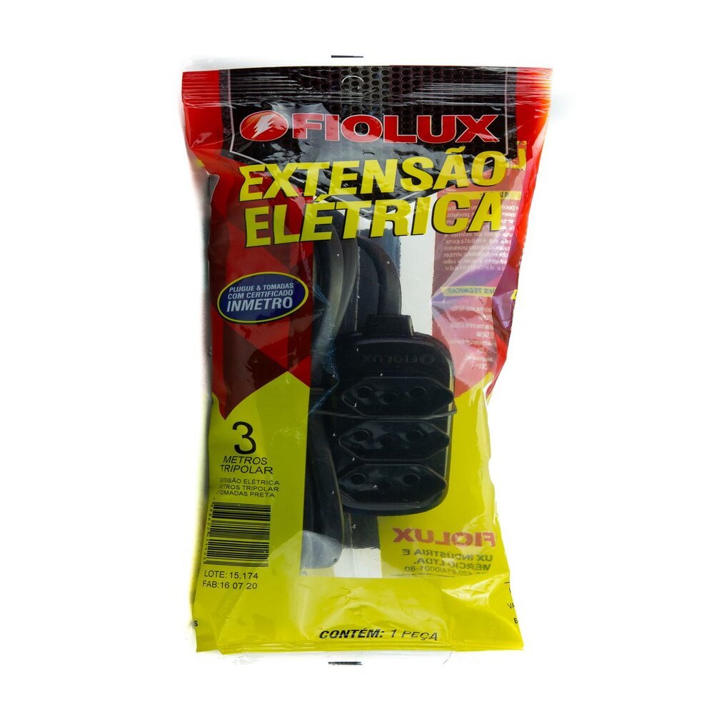 Extensao Eletrica Tripolar 5 Metros Preto Fiolux