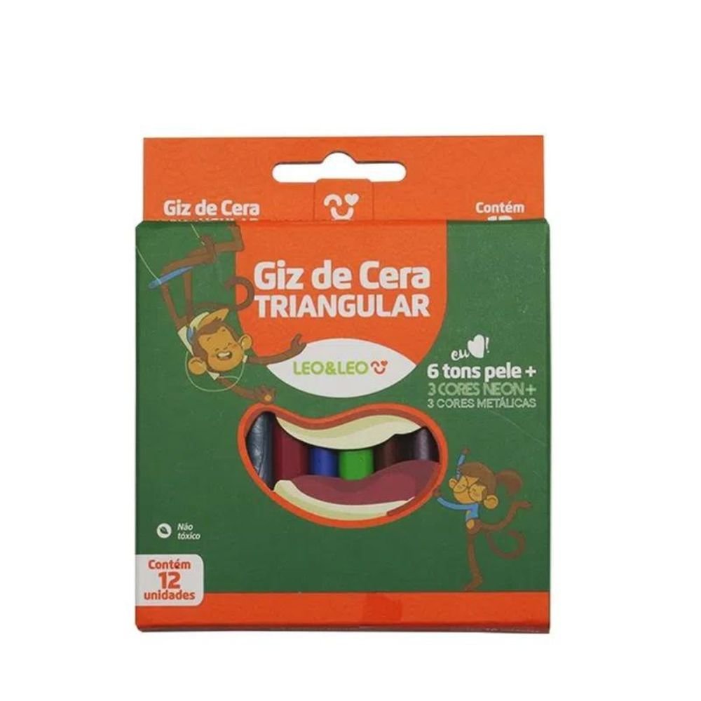 Giz de Cera 12 Cores Triangular Color/neon/metalico - Leoeleo_4190_ Leonora
