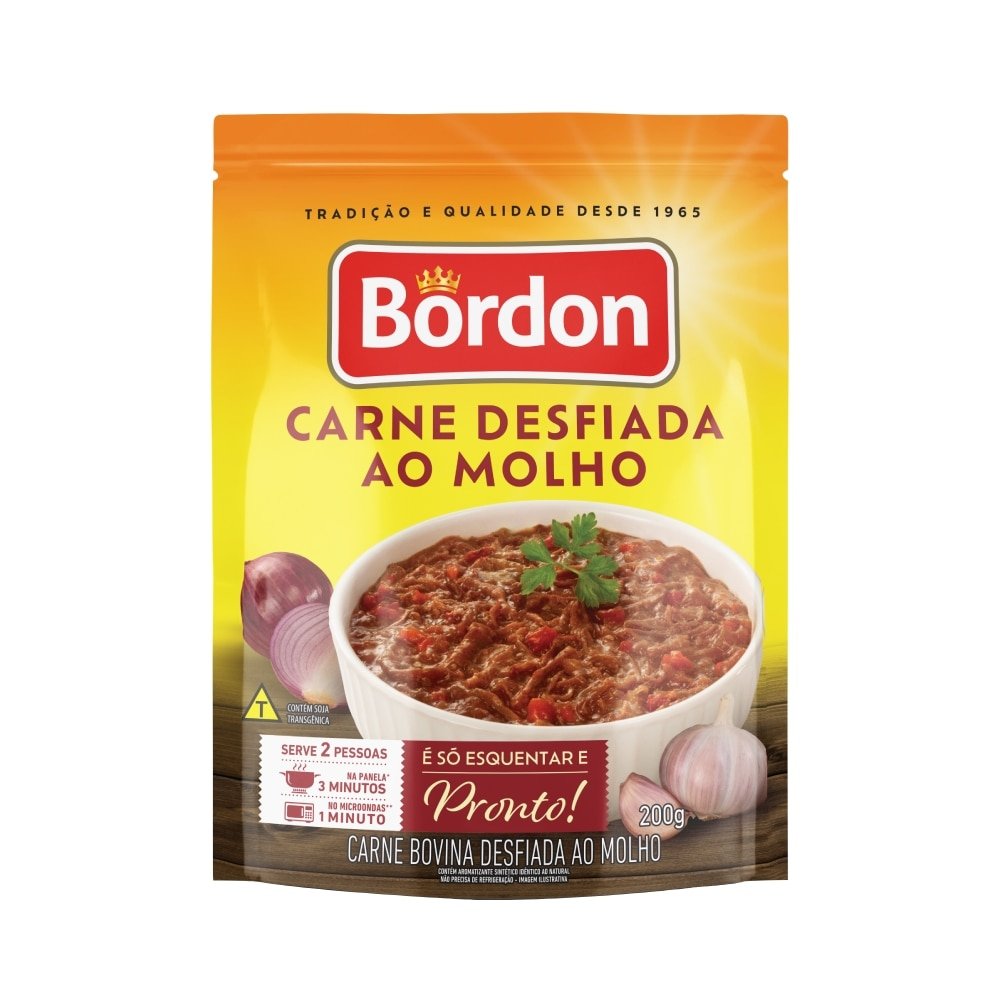 Carne Bovina Bordon Cozida Desfiada ao Molho Pouch 200g - Embalagem com 12 Unidades