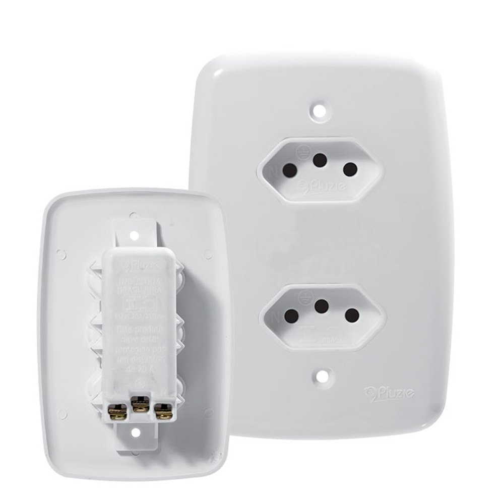Tomada Ideale Pluzie Linha Fácil Dupla - 2P+T 10A com Placa 4x2 Branca