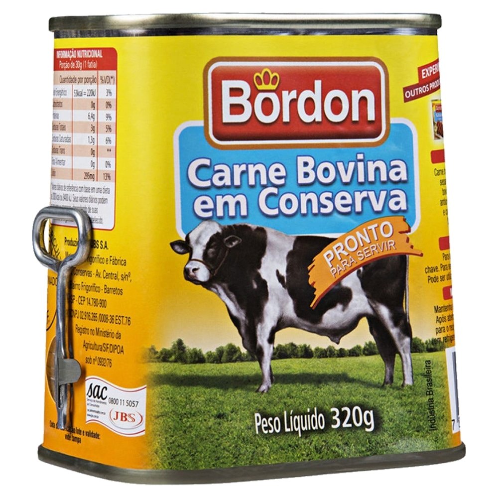 Carne Bovina Bordon em Conserva Lata 320g - Embalagem com 24 Unidades