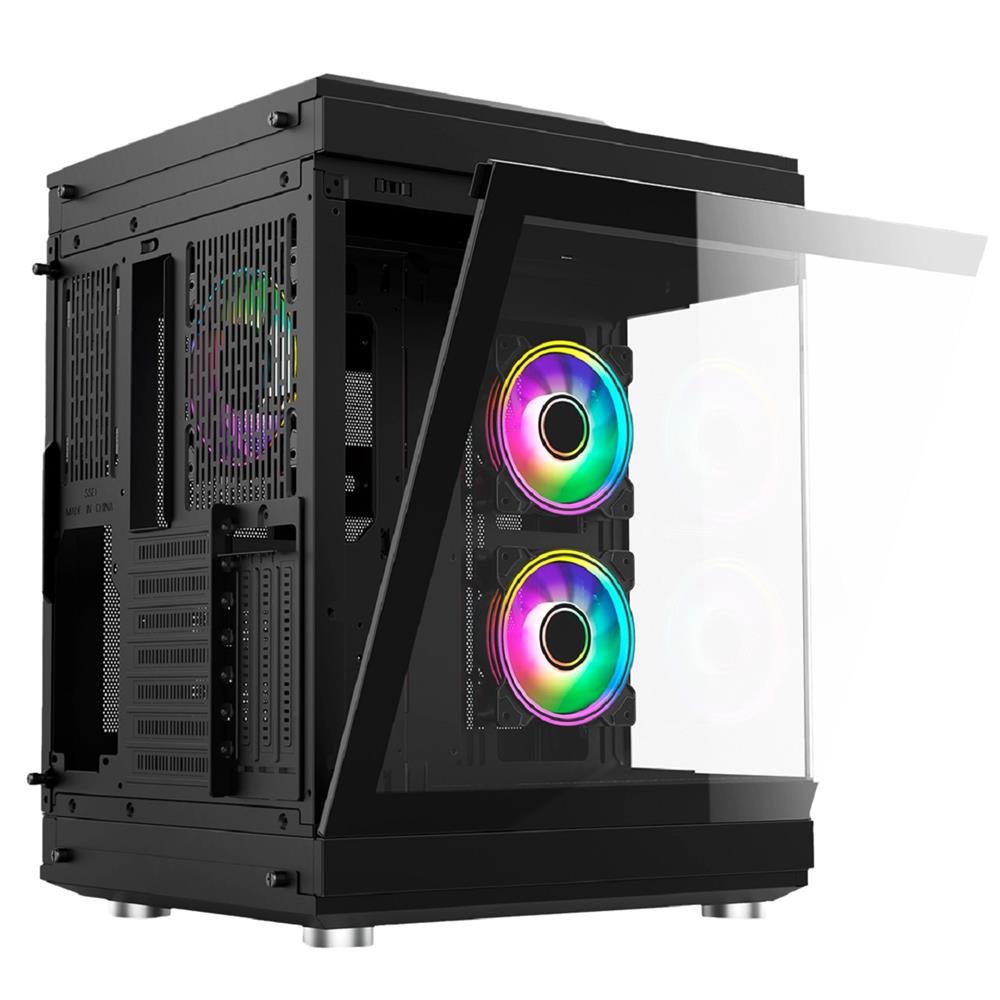 Gabinete Gamer Liketec Unreal Dark, Cube Desing, Mid Tower, Vidro Temperado, Sem Fonte, Sem Fans, Preto