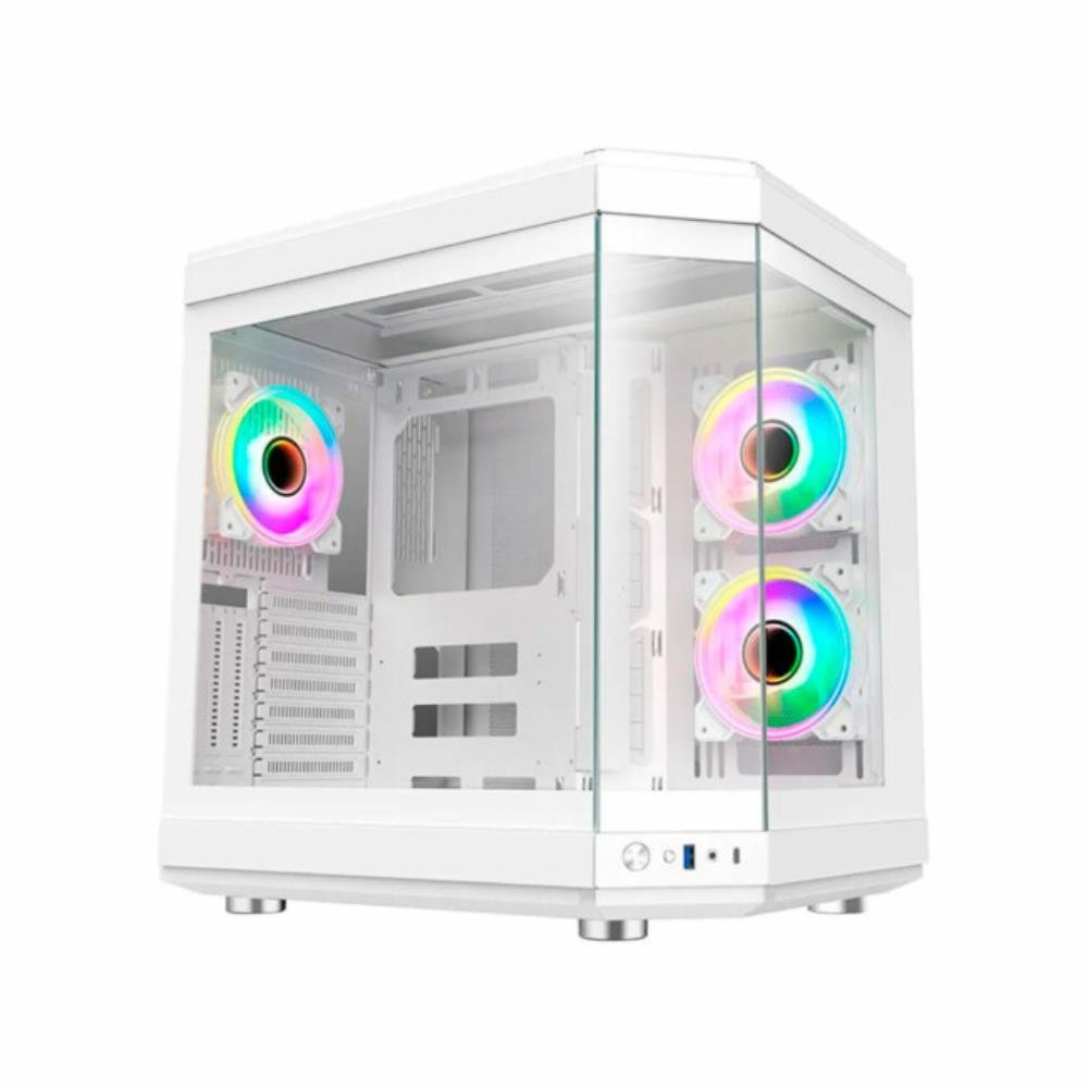 Gabinete Gamer Liketec Unreal Snow, Cube Design, Mid Tower, Vidro Temperado, Branco, S/ Fonte e S/ Fans, 2054