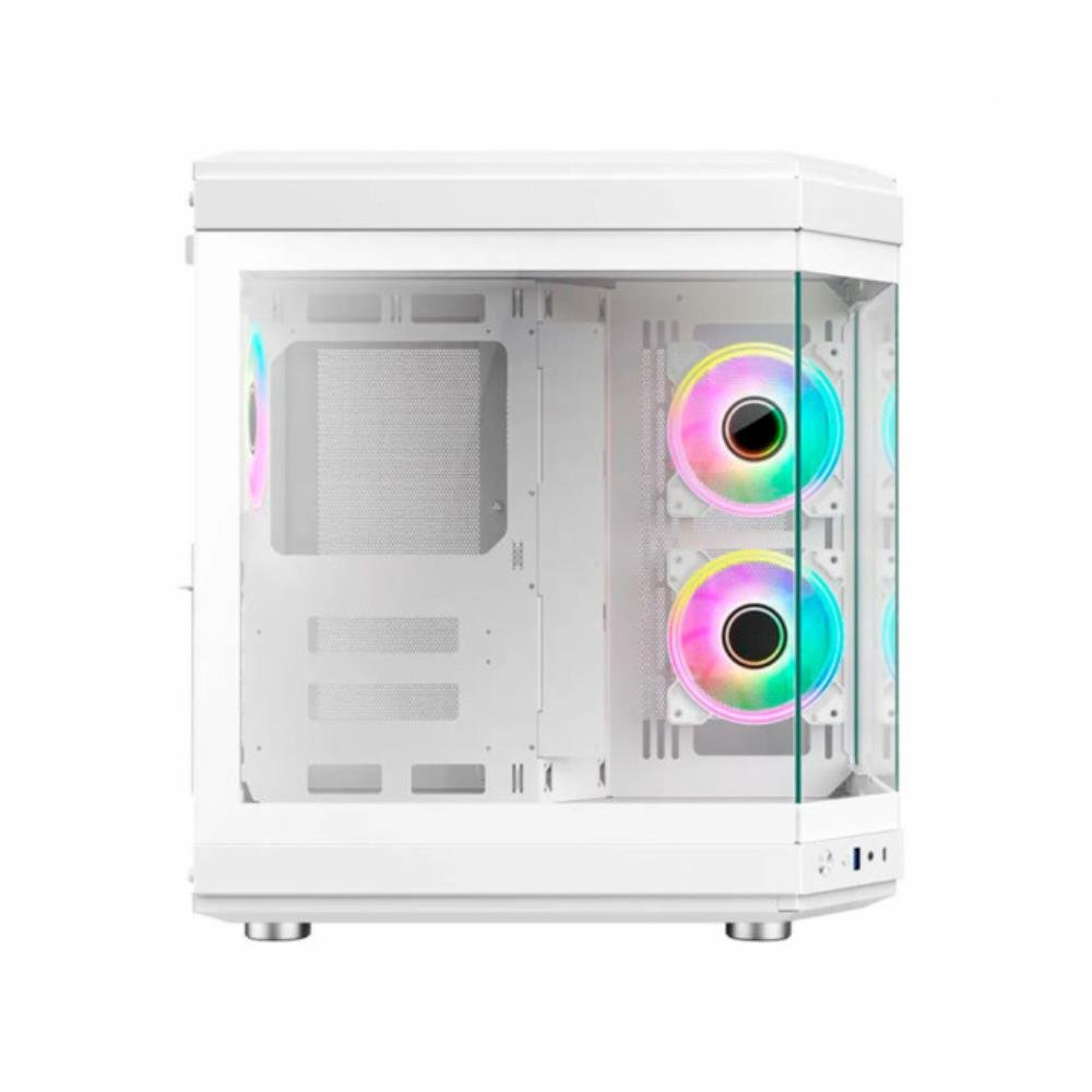 Gabinete Gamer Liketec Unreal Snow, Cube Design, Mid Tower, Vidro Temperado, Branco, S/ Fonte e S/ Fans, 2054