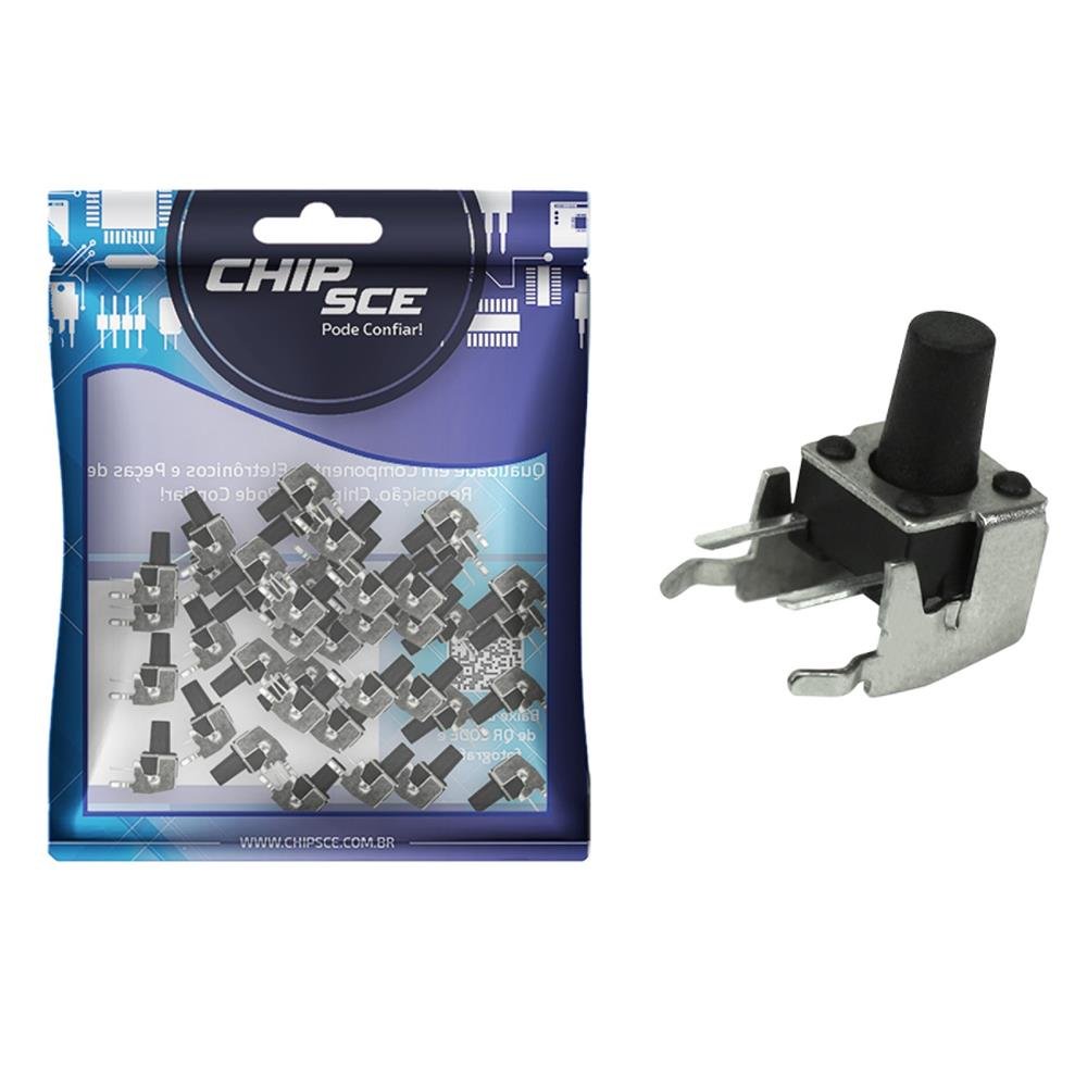 Chave Tactil 2 Terminais + Suporte 6x6x9mm 90 Graus - ChipSCE