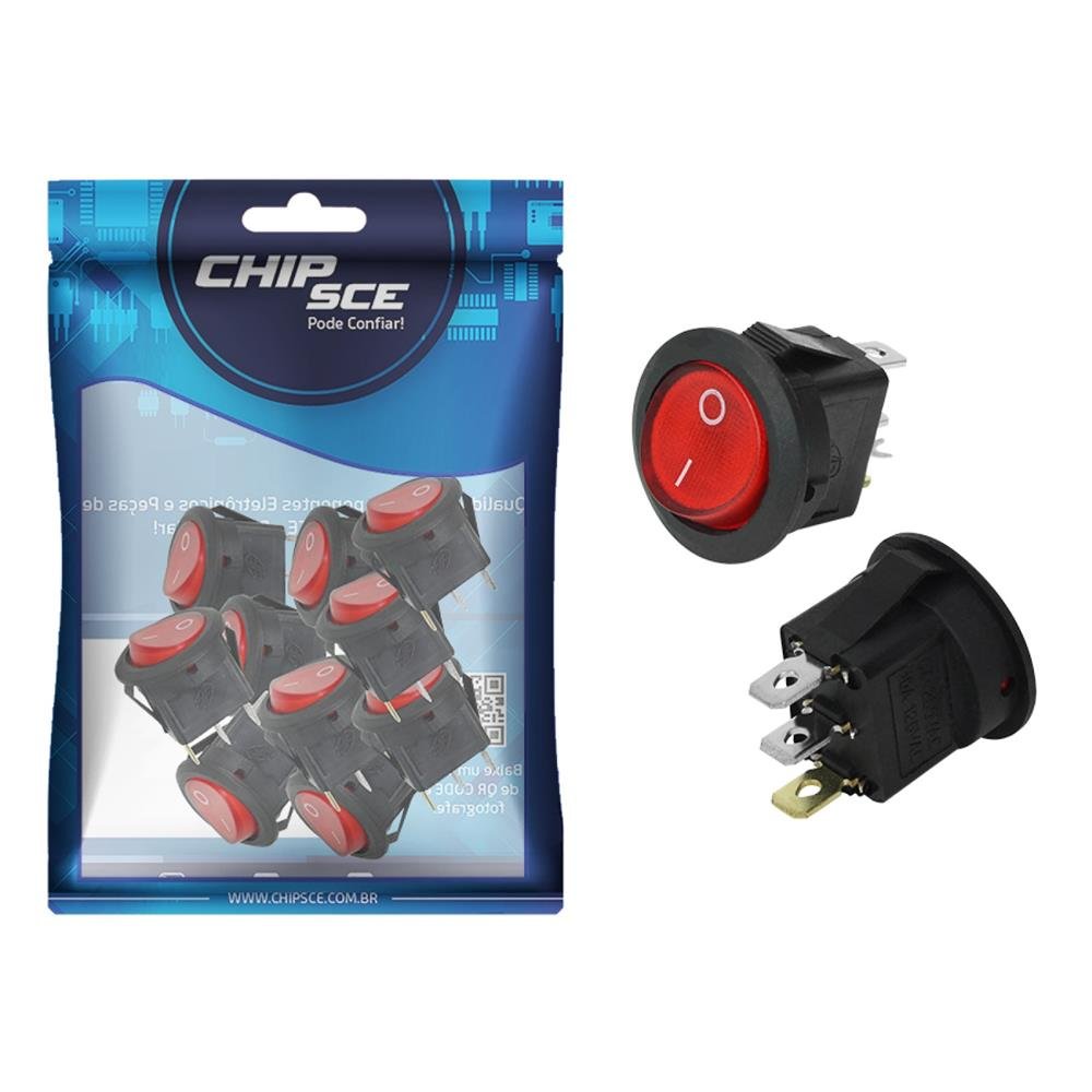 Chave Gangorra Redonda On/Off Kcd1-106N 10/6A 250v - Vermelha - ChipSCE