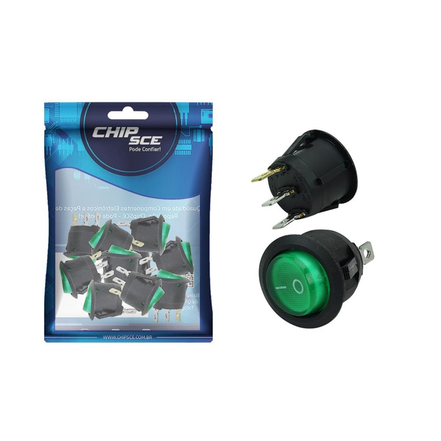 Chave Gangorra Redonda On/Off Kcd1-106n - Neon Verde - ChipSCE