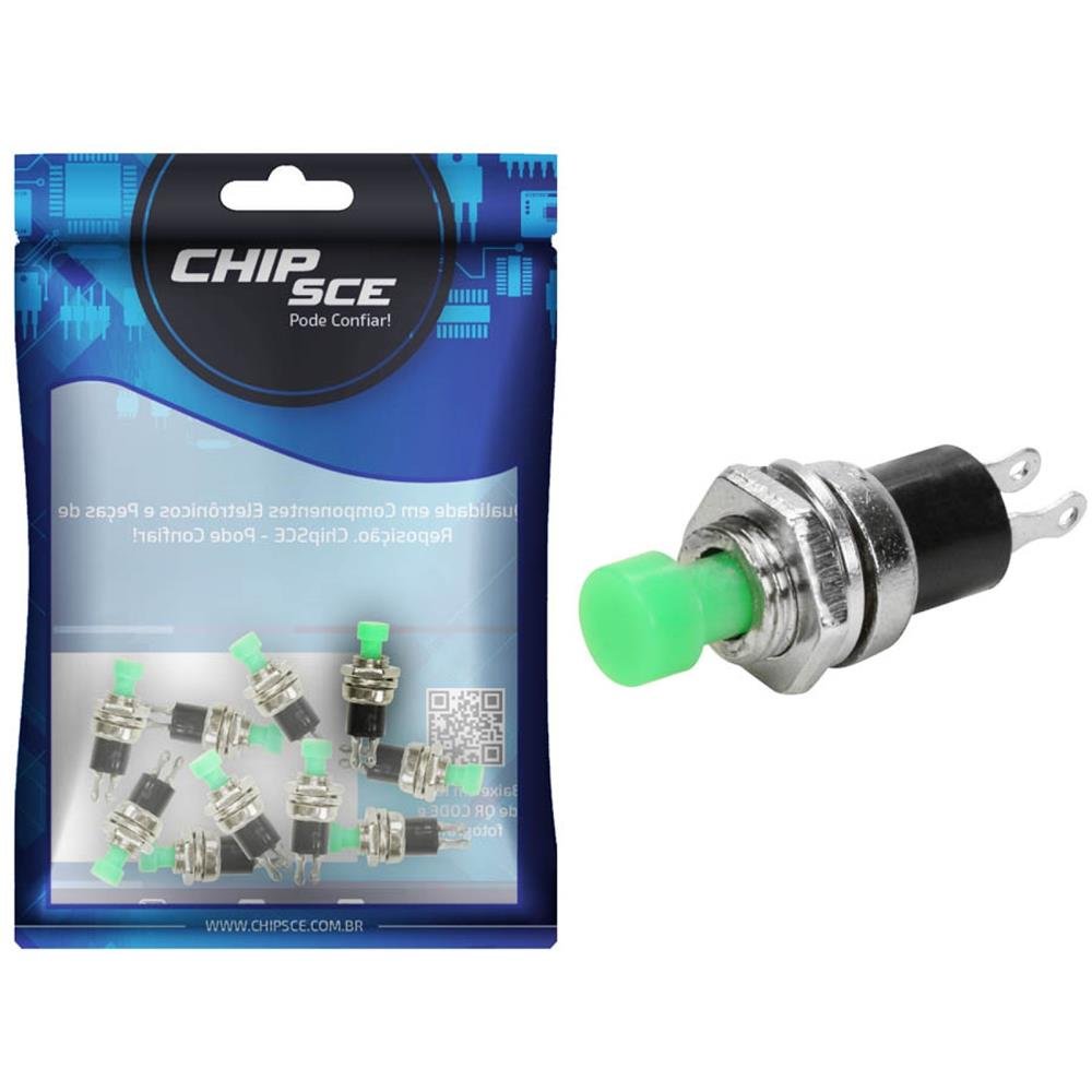 Chave Push Button 2 Terminais N/A PBS-110 Verde - ChipSCE