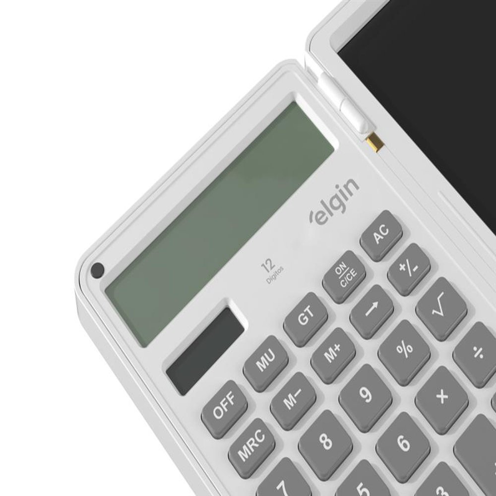 Calculadora De Mesa 12 Dígitos com Bloco de Anotações Elgin Branca