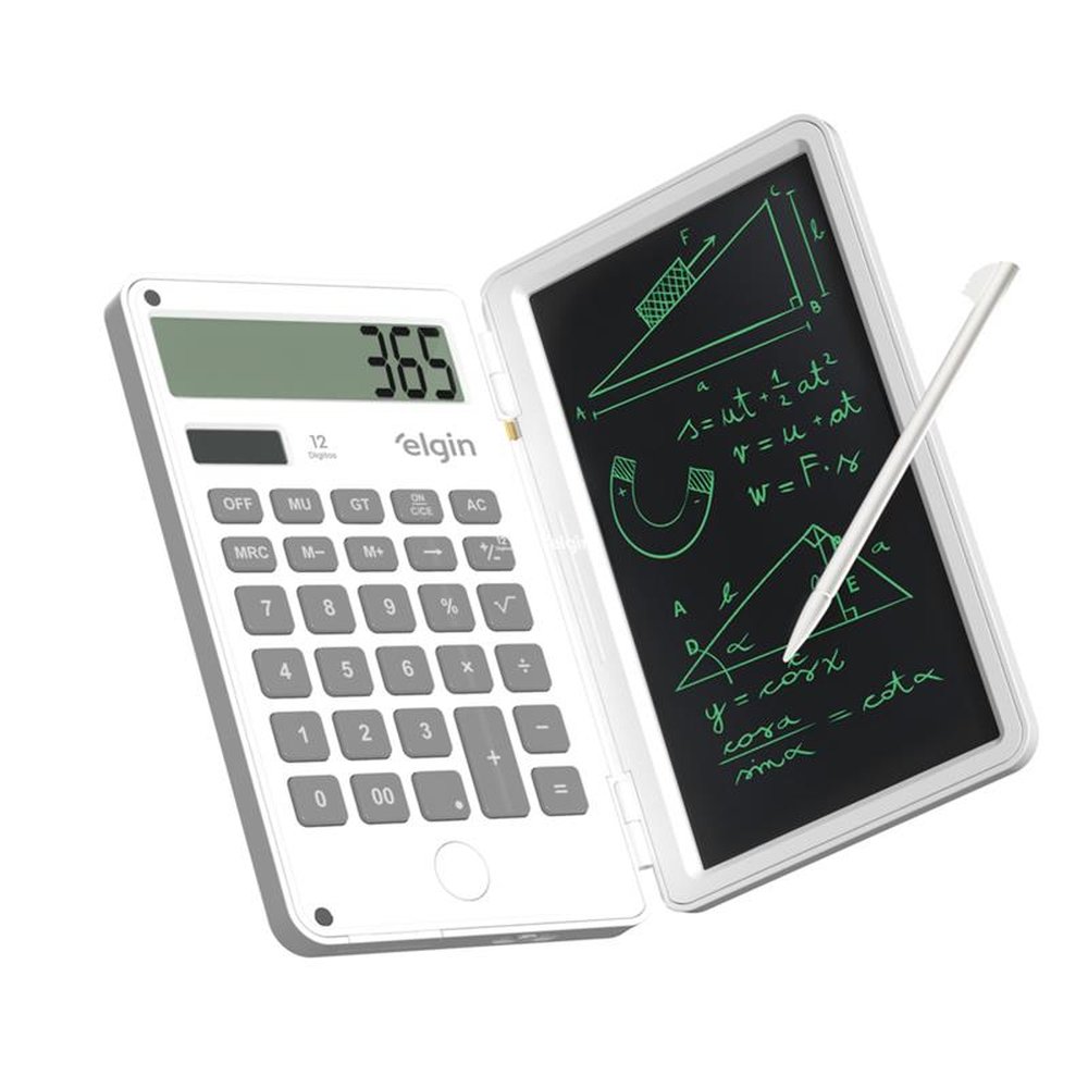 Calculadora De Mesa 12 Dígitos com Bloco de Anotações Elgin Branca