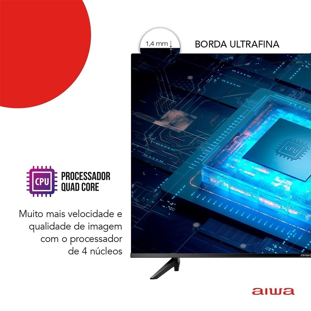 Smart TV DLED 32" Aiwa AWSTV32BL02A - HD, Wi-Fi, 2 USB, 2 HDMI, Borda Ultrafina, 60Hz