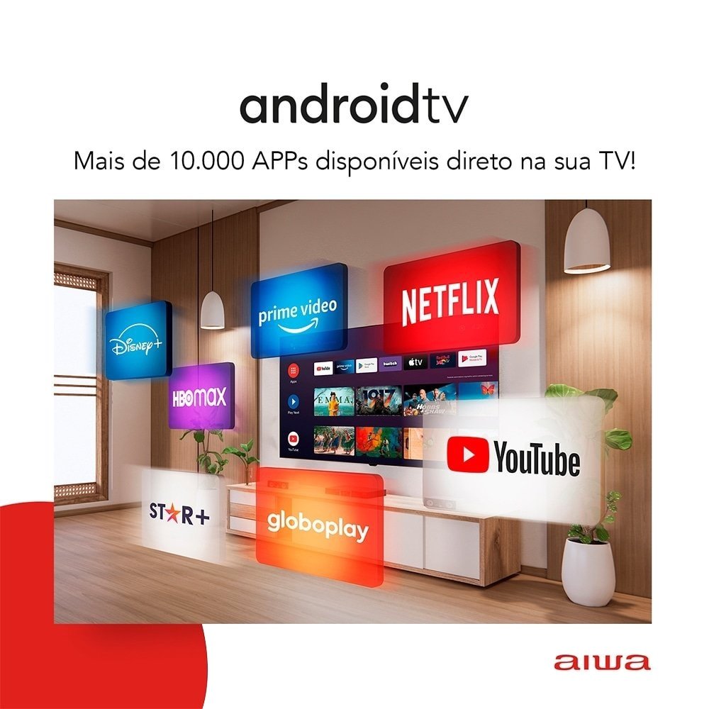 Smart TV DLED 32" Aiwa AWSTV32BL02A - HD, Wi-Fi, 2 USB, 2 HDMI, Borda Ultrafina, 60Hz