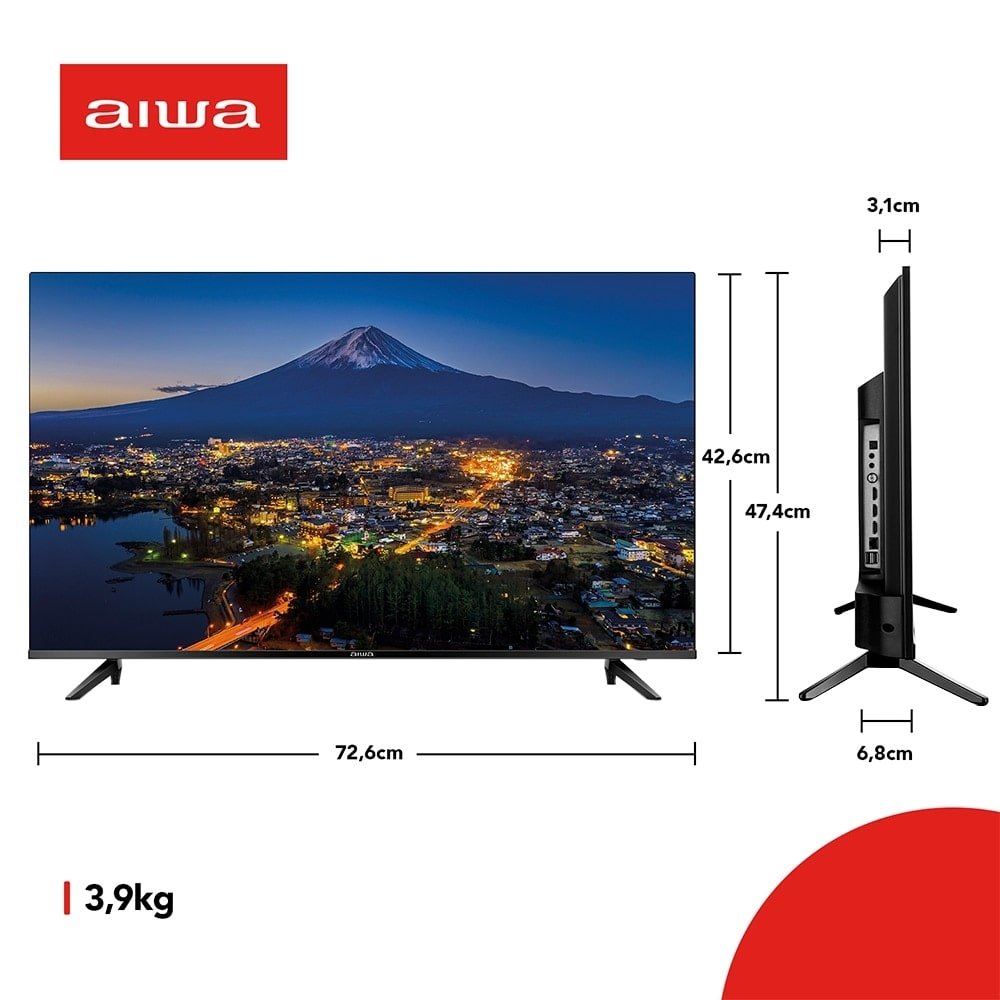 Smart TV DLED 32" Aiwa AWSTV32BL02A - HD, Wi-Fi, 2 USB, 2 HDMI, Borda Ultrafina, 60Hz