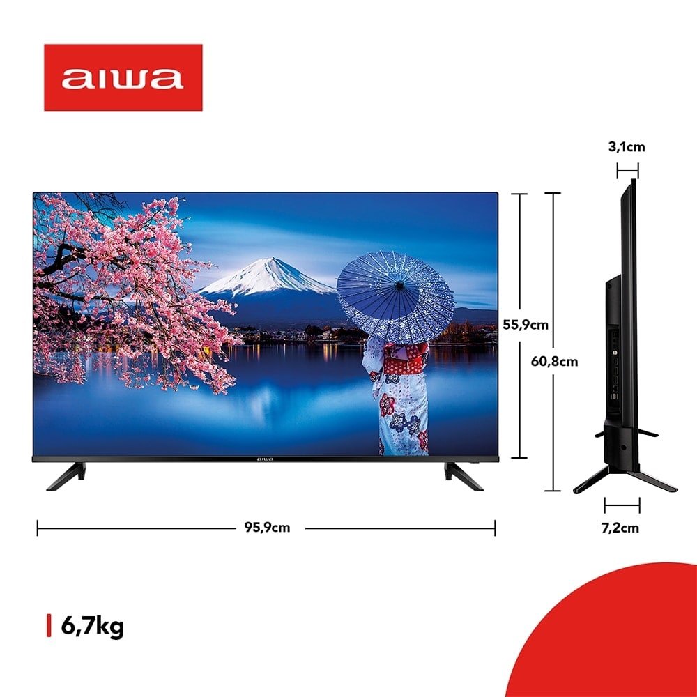 Smart TV DLED 43" Aiwa AWSTV43BL02A - Full HD, Wi-Fi, 2 USB, 2 HDMI, Borda Ultrafina, 60Hz