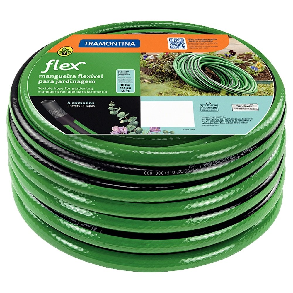 Mangueira Jardim Tramontina Flex Verde Com Faixa Preta 4 Camadas 15m