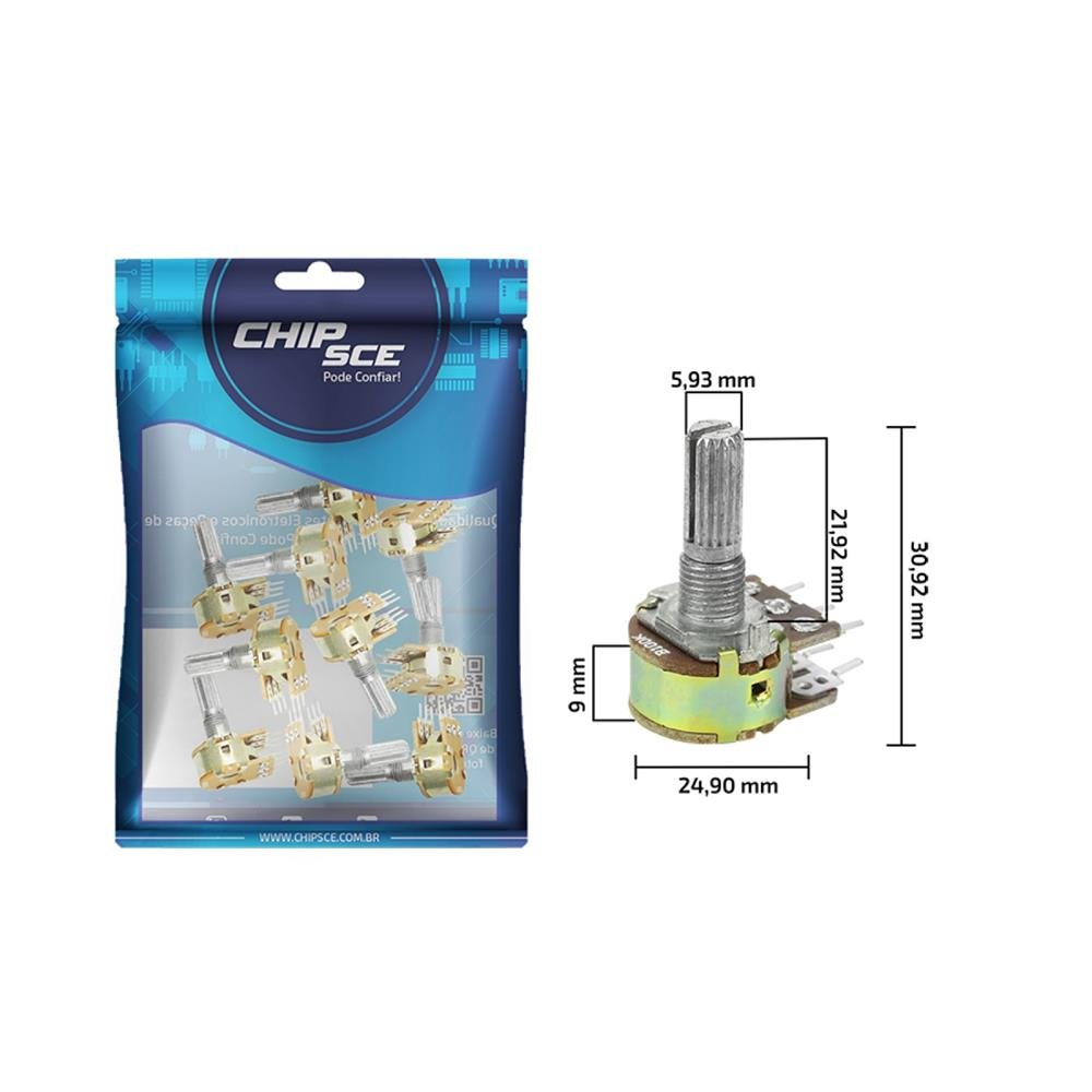 Potenciometro Duplo Linear 100kb L20 16mm - ChipSCE