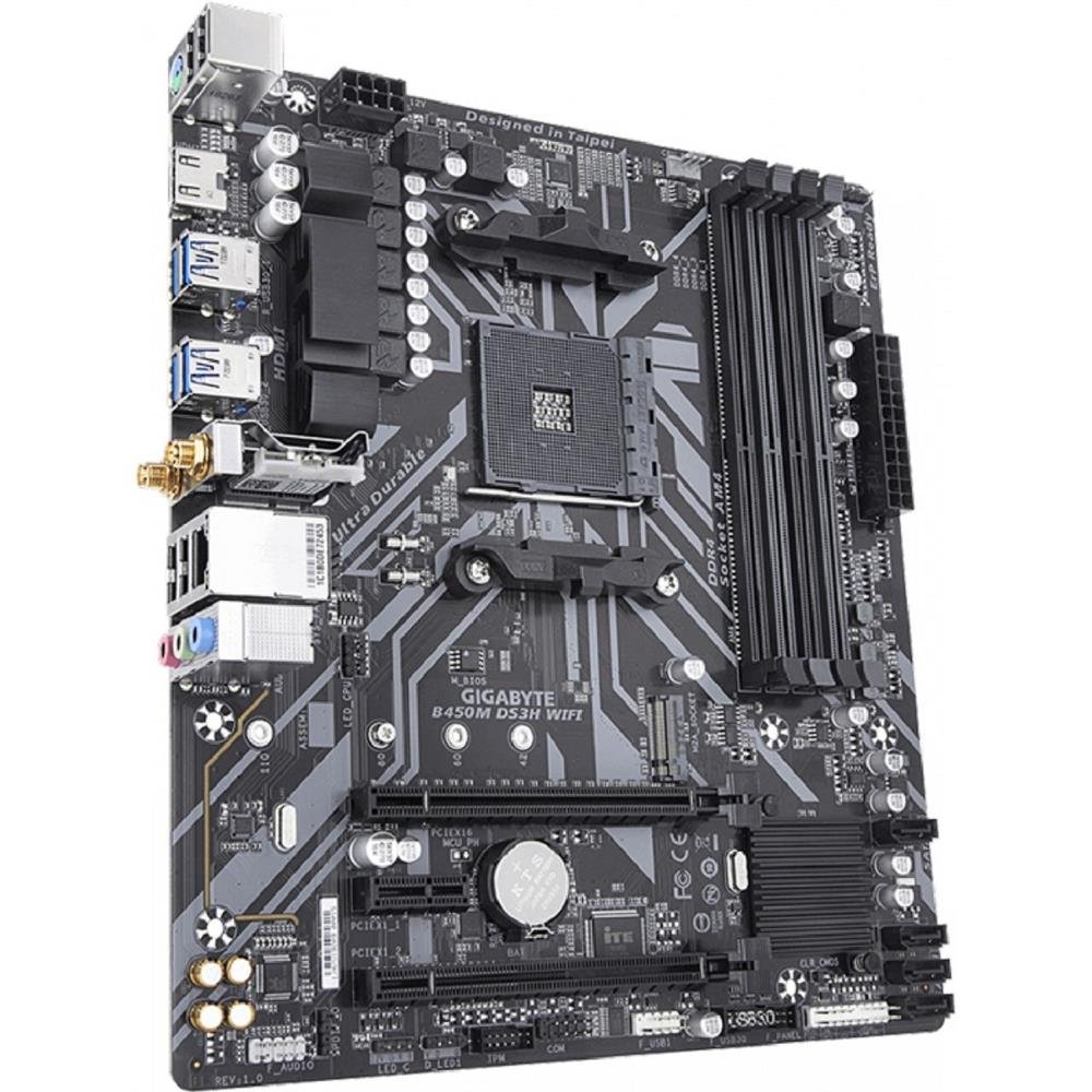 Placa Mãe Gigabyte B450M DS3H WIFI, Chipset B450, AMD AM4, mATX, DDR4