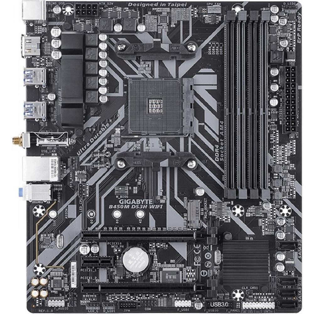 Placa Mãe Gigabyte B450M DS3H WIFI, Chipset B450, AMD AM4, mATX, DDR4