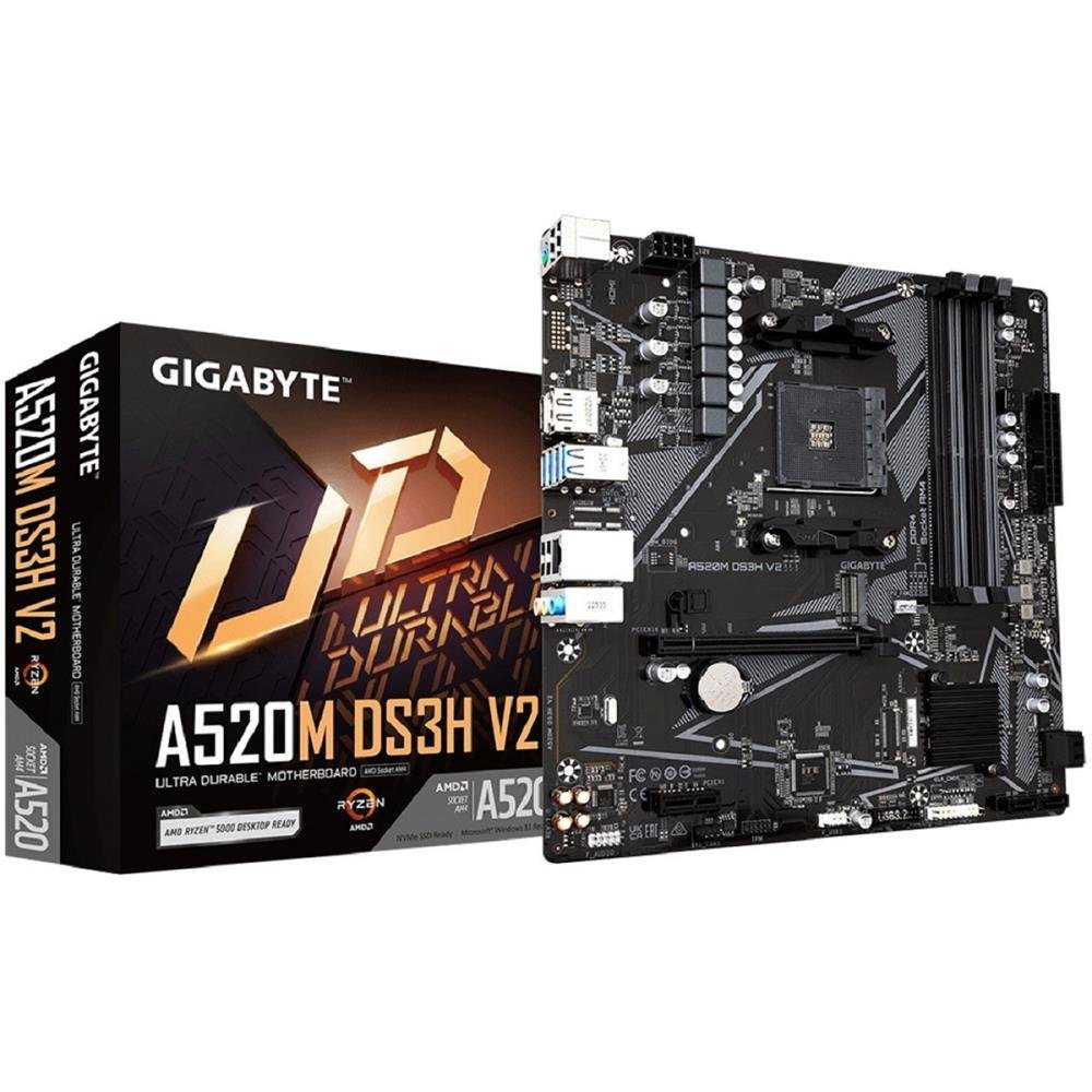 Placa Mãe Gigabyte A520m Ds3h V2, Chipset A520, Amd Am4, Matx, Ddr4