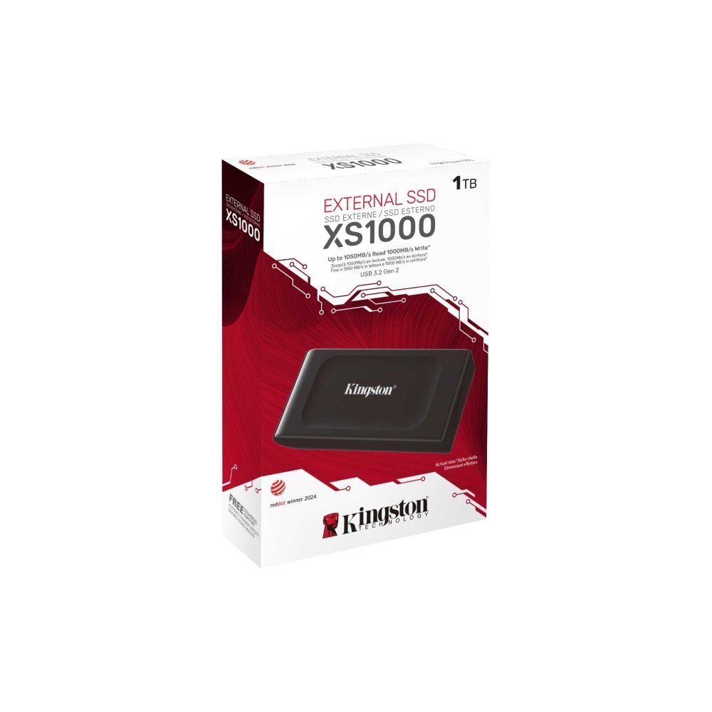 SSD Externo Kingston XS1000, 2 TB, USB 3.2 Gen 2x2, Portátil, Leitura: 1050 MB/s, Gravação: 1050 MB/s, Preto - SXS1000/2000G