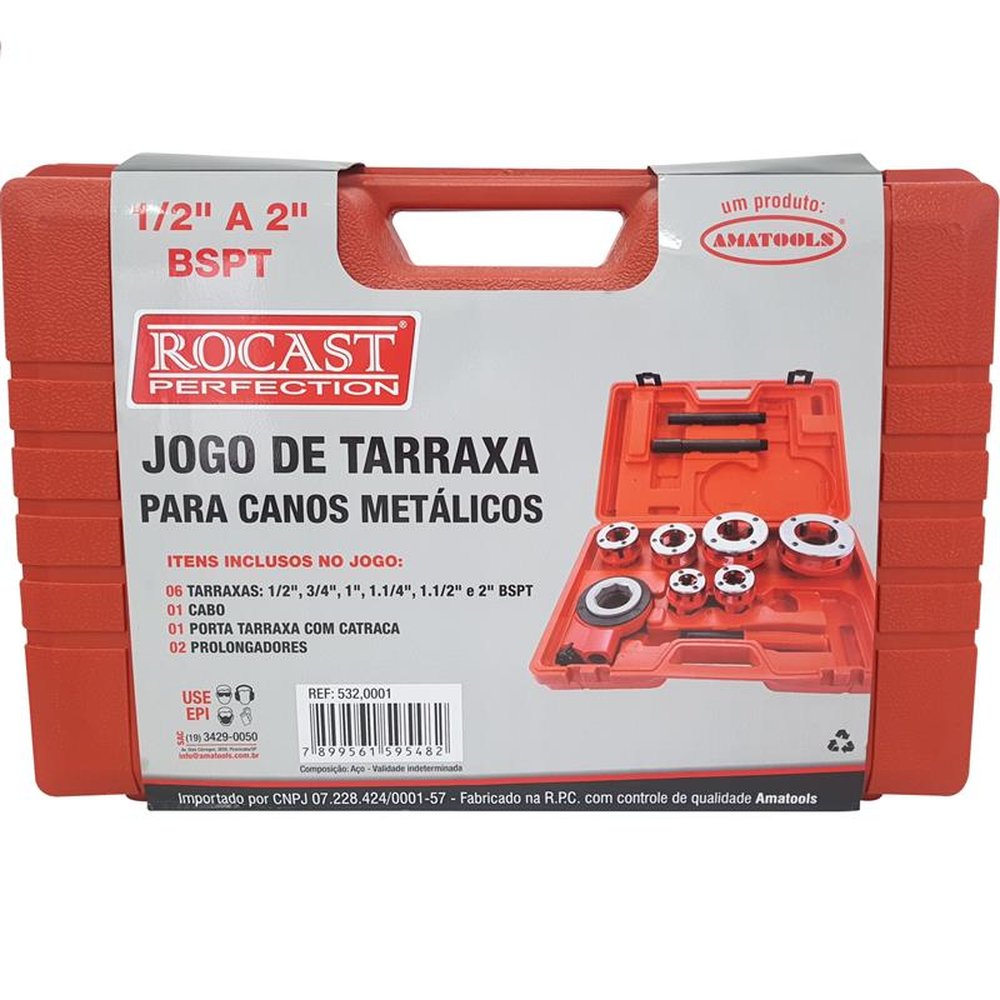 Jogo Tarraxa Para Canos Metálicos 1/2" A 2" Rocast