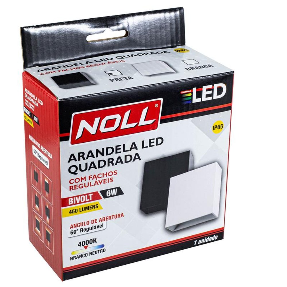 Arandela Led Branca Quadrada 6W - Facho Regulável Noll