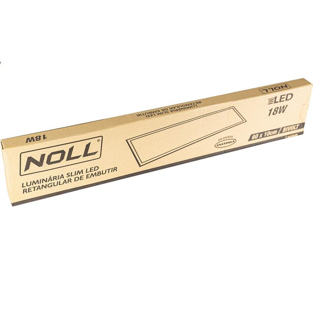 Luminária Slim Led Retangular De Embutir 18W - 100X600Mm - 3000K - Bivolt Noll