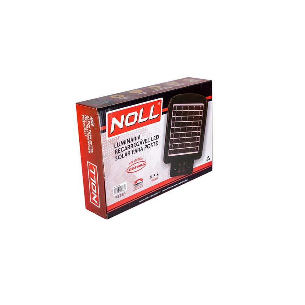 Luminária Recarregável Led Solar Para Poste 50W - 6000K Noll