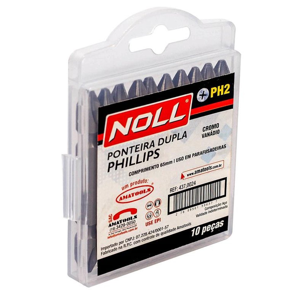 Ponteira Dupla De Parafusadeira (Bits) Ph2 X 65Mm - 10 Unidades Noll