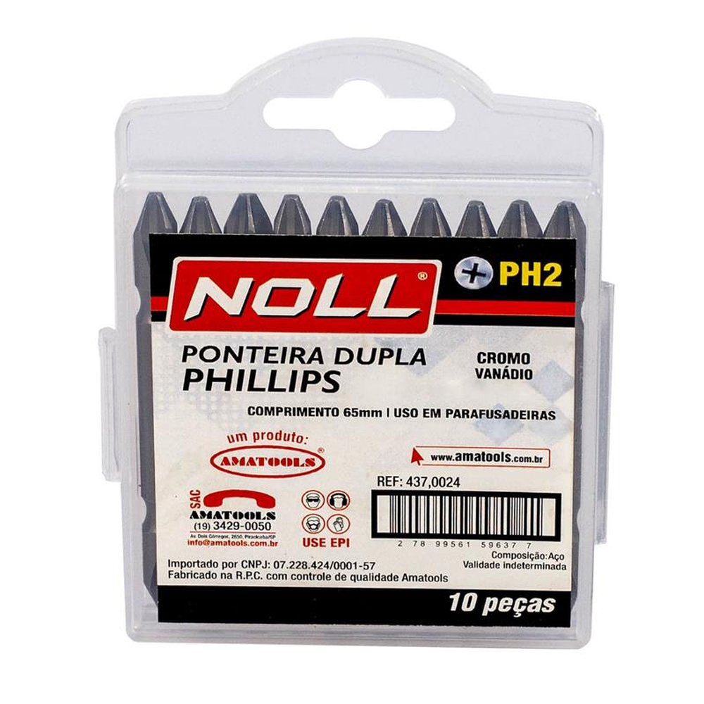 Ponteira Dupla De Parafusadeira (Bits) Ph2 X 65Mm - 10 Unidades Noll