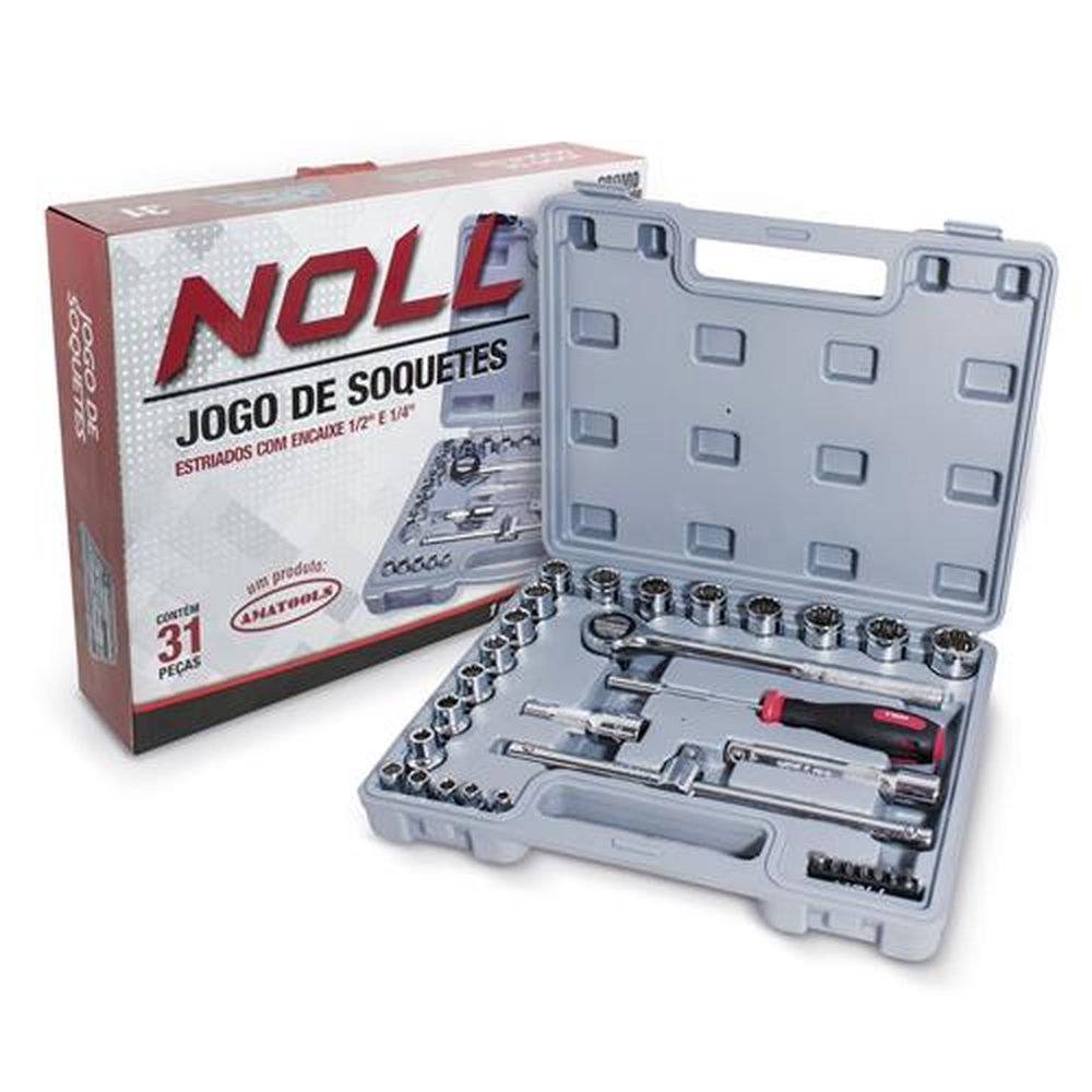 Jogo Soquete Estriado E Acessórios 1/2" - 31 Peças Noll